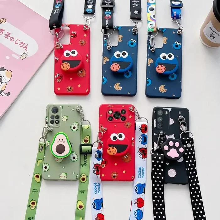 3D Cartoon Crossbody Lanyard Strap Phone Holder Case For Xiaomi Mi Poco X3 Nfc M3 Pro F3 Cover