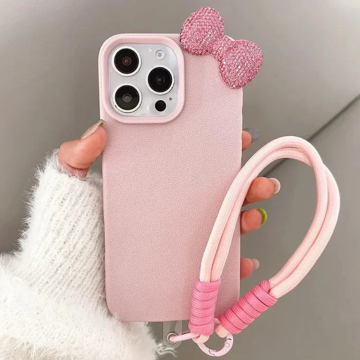 3D Rhinestone Bow Litchi Pattern Soft Phone Case