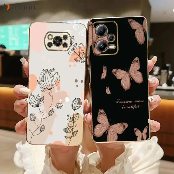 Abstract Plants | Butterfly Square Plating Phone Cases For Xiaomi Mi Poco X3 Nfc Pro X5 M4 Pro 4G 5G