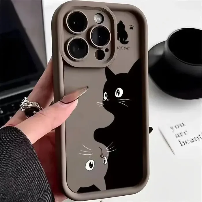 Adorable Black Cat Cartoon Phone Case for Xiaomi Redmi Note 13 11 12 Pro Plus Cover