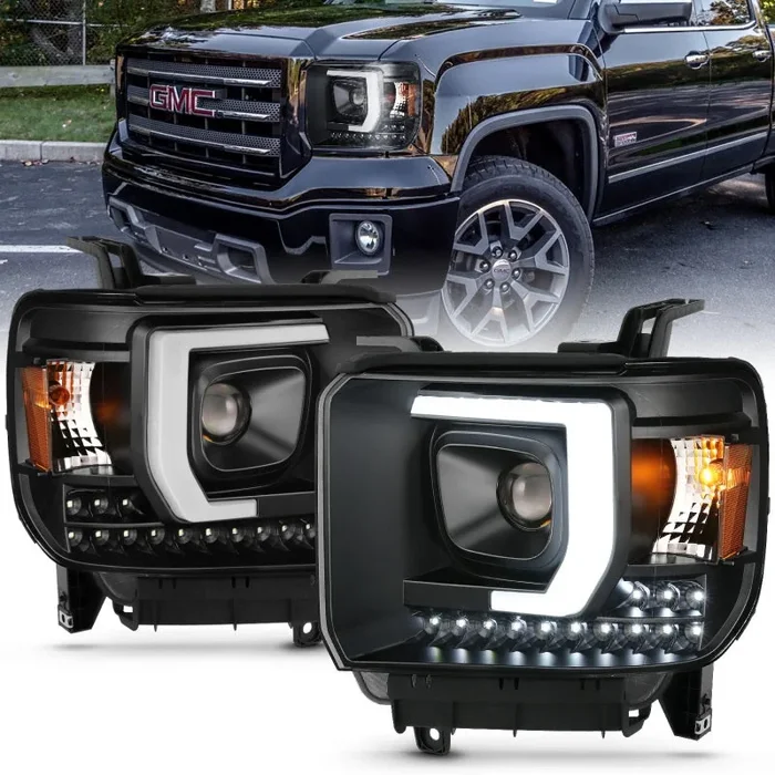 ANZO 2014-2015 GMC Sierra 1500HD Projector Plank Style Headlight Black W/ DRL