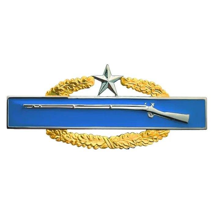 Army Badge: Master Combat Infantry Second Award – regulation size, mirror finish with gold wreath