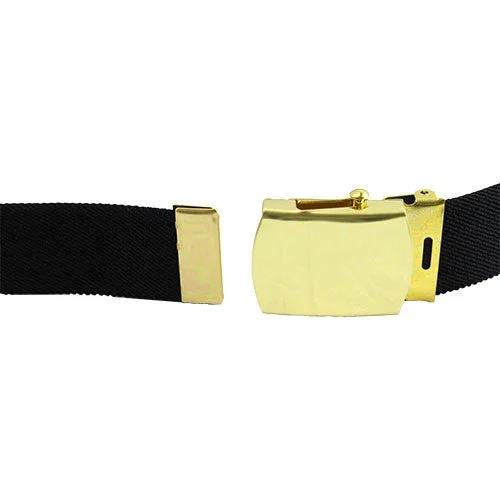 Army Belt: Black Cotton with 22k Gold Buckle and Tip – female