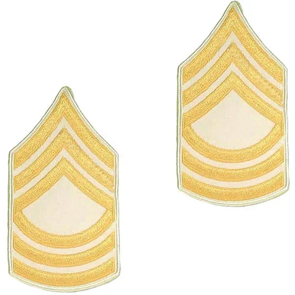 Army Chevron: Master Sergeant – gold embroidered on white, male
