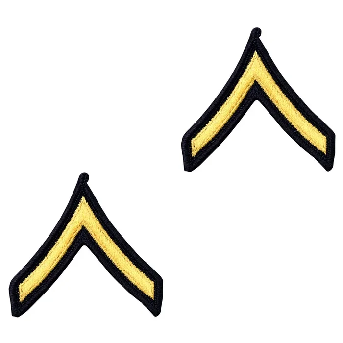 Army Chevron: Private – gold embroidered on blue, female