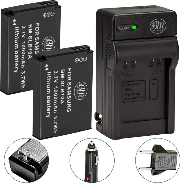BM Premium Pack of 2 SLB-10A Batteries and Battery Charger for Samsung Digital Cameras