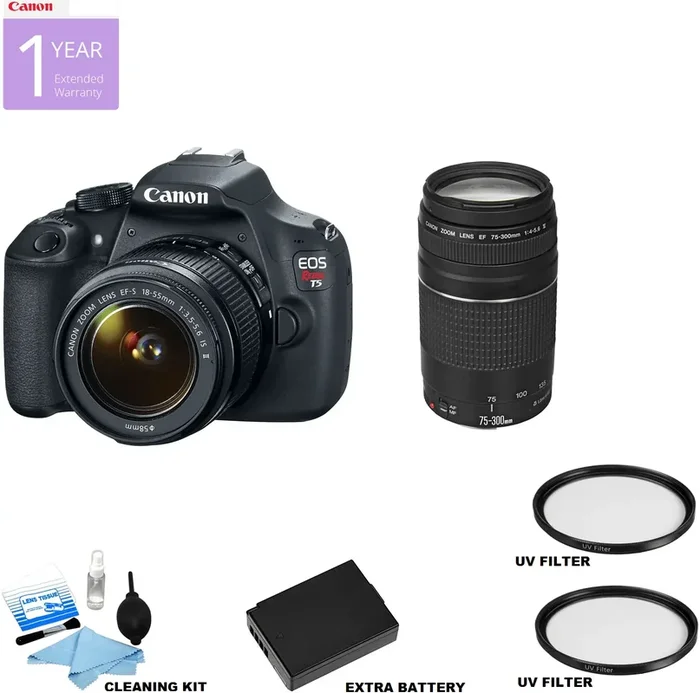 Canon EOS Rebel T5/2000D/4000D DSLR with 18-55mm & 75-300mm Lens Package