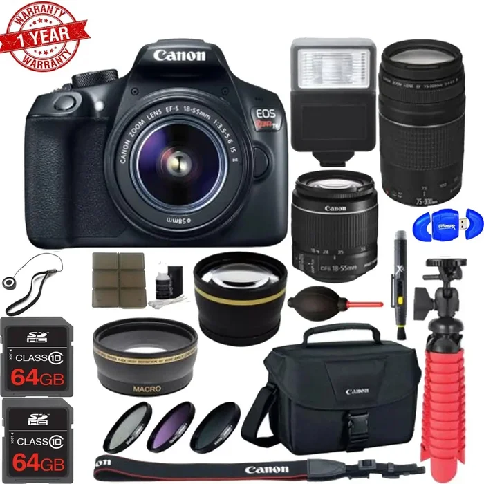 Canon EOS Rebel T6/2000D DSLR Camera with 18-55mm Lens & EF-S 75-300mm Lens Bundle