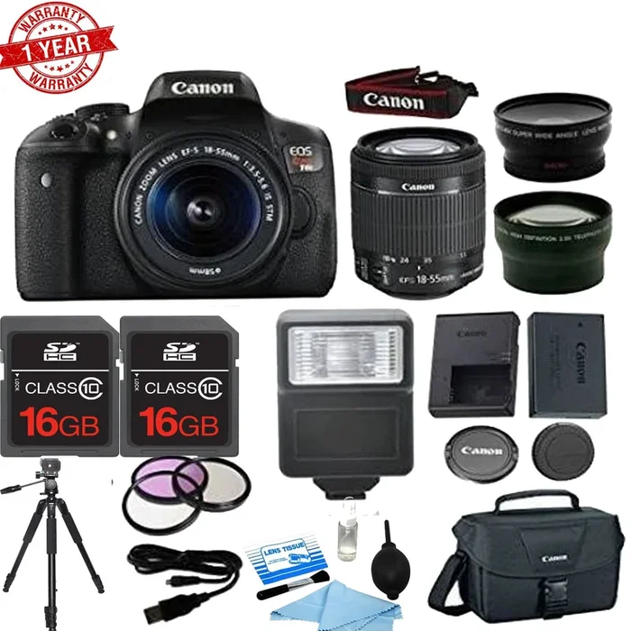 Canon EOS Rebel T6i/800D DSLR Camera with 18-55mm Zoom Lens|Telephoto & Wide Angle Lenses|2pc 16GB MCs|Canon Bag|Filter Kit Bundle