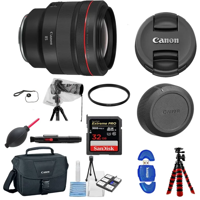 Canon RF 85mm f/1.2L USM Lens with 32 GB LensRain Cover | Cleaning Kit & UV Filter Package