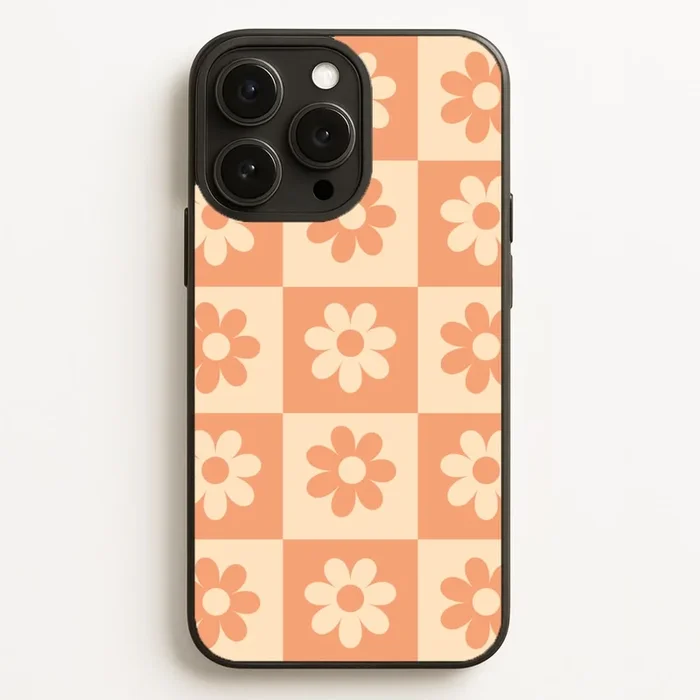 Checkered Flowers Orange Phone Case