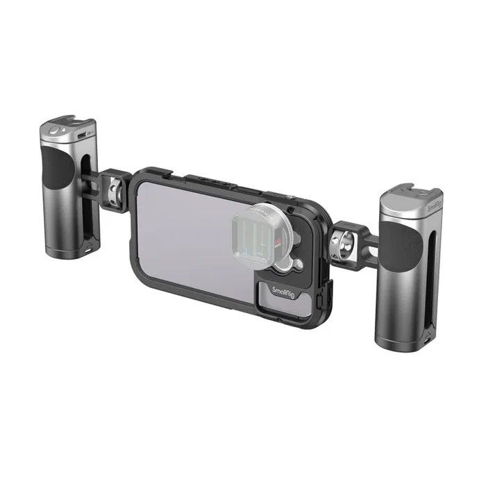 [CLEARANCE] SmallRig Dual Handheld Mobile Phone Case Video Cage Kit for i-Phone 14 Pro with Wireless Control Grip, 17mm Threaded Lens Plate for Smartphones | 4076