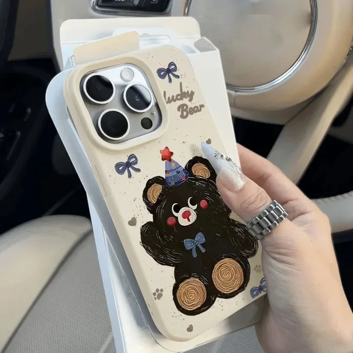 Cute Bear Candy Color Bumper Leather Soft Cover Phone Case