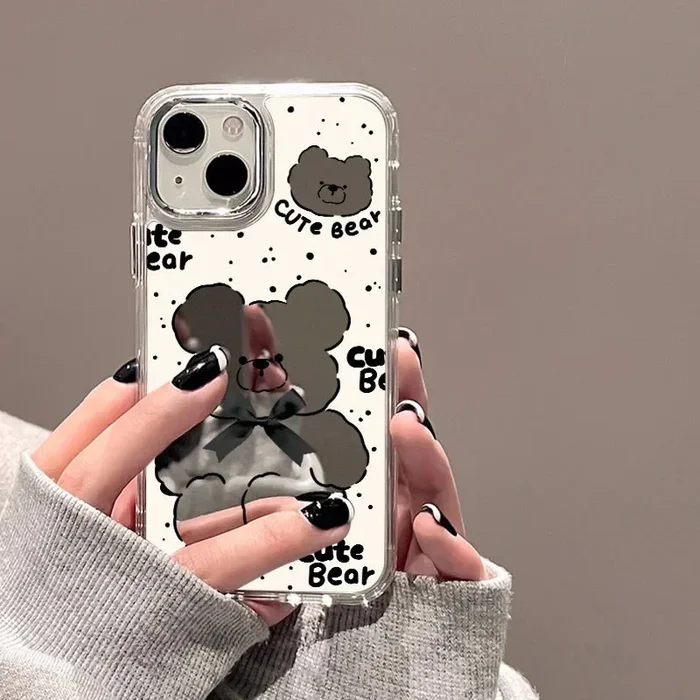 Cute Bear Makeup Mirror Luxury Shockproof Cartoon Cover Phone Case