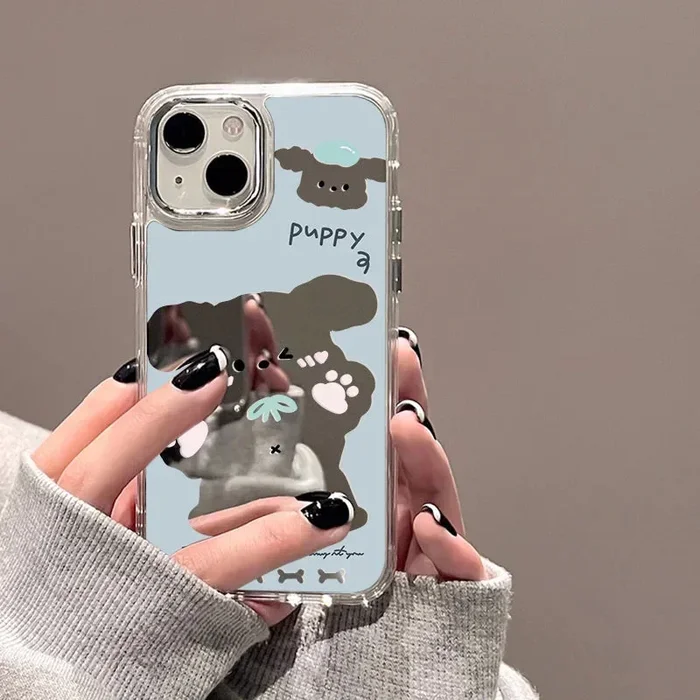 Cute Puppy Luxury Plating Mirror Shockproof Cover Phone Case