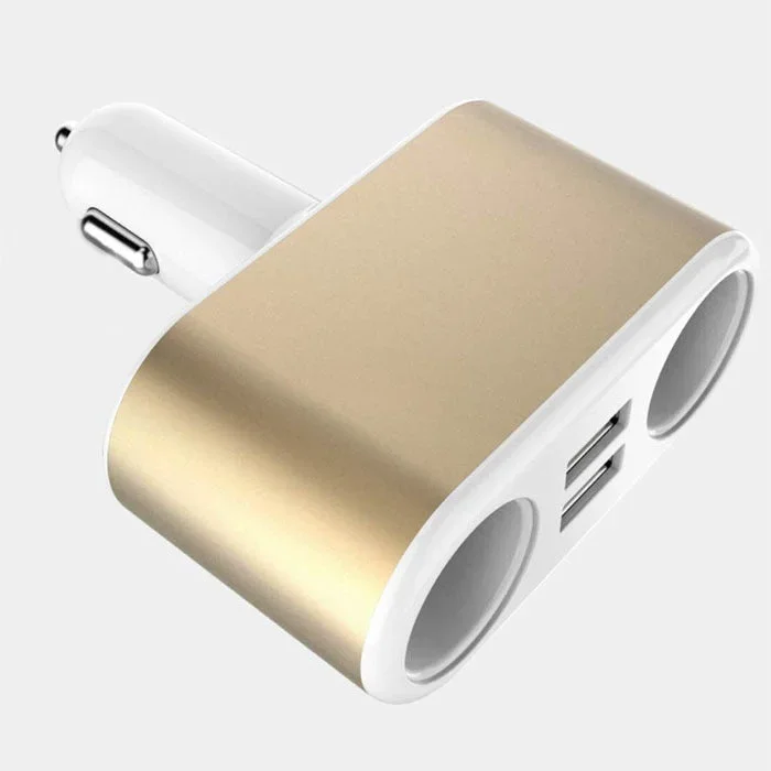 Dual USB Port Dual 12V Socket Car Charger