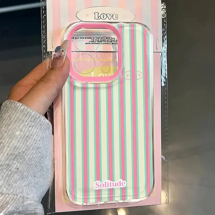 Ins Korean Cute Pink Stripe Phone Case