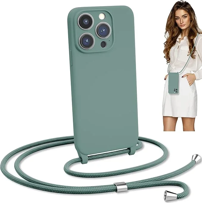 iPhone 14 Pro Max (6.7 inch) Crossbody Silicone Case with Hands-Free Adjustable Rope