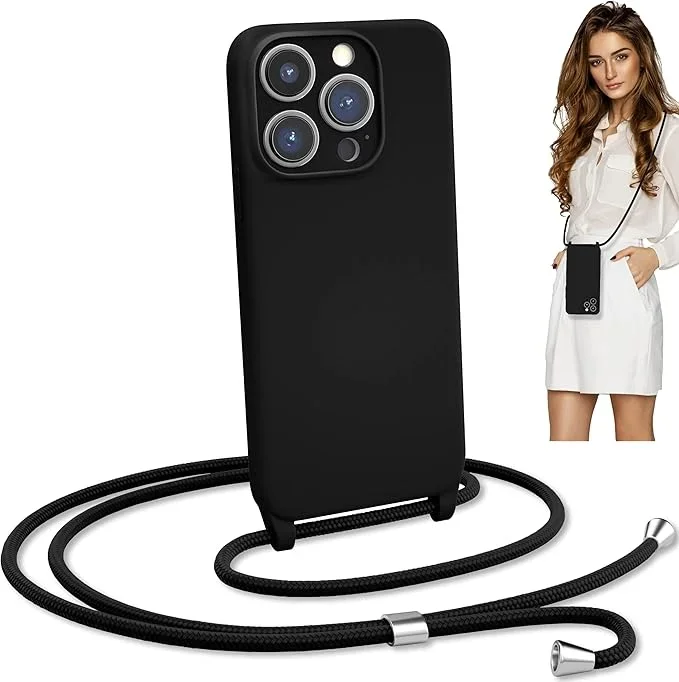 iPhone 15 Pro Max (6.7 inch) Crossbody Silicone Case with Hands-Free Adjustable Rope