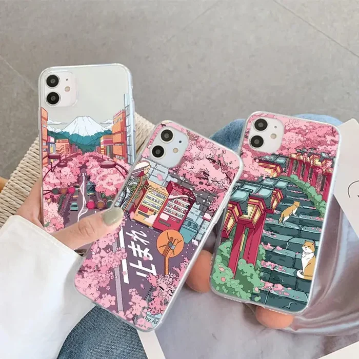 Japanese Cherry Blossom Flowers Phone Case For Xiaomi Redmi Note 11S 10 10C 10S 9 8 7 8T 9T 5 Pro 9C