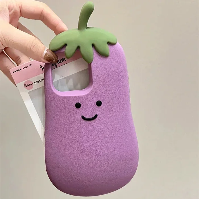 Kawaii Happy Eggplant Case Soft Silicone Phone Case