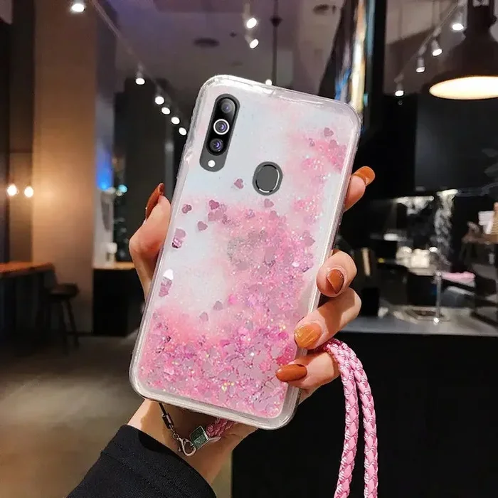 Lanyard Glitter Liquid Silicone Case For Xiaomi Redmi Note 9 9S 8 8T 7 6 5 Pro 4X 9A 9C 8A 7A 6A 5A