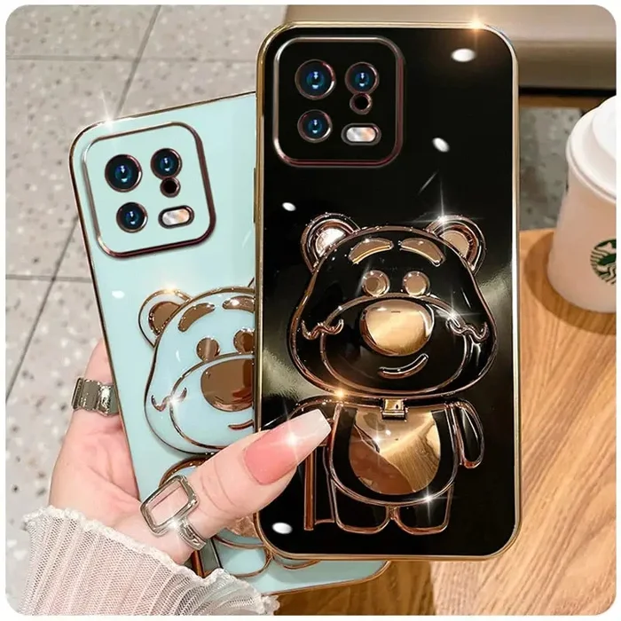 Luxury Plating Phone Case with Cute Bear Holder Stand For Xiaomi Mi 11 10 9 8 A C S T X Ultra Pro