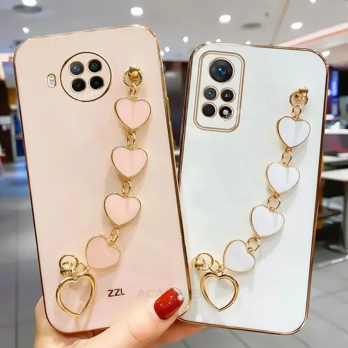 Luxury Plating Phone Cases with Love Heart Bracelet Chains For Xiaomi Mi 10 Lite