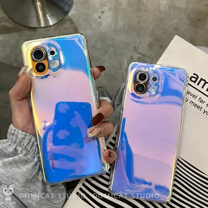 Luxury Laser Gradient Transparent Phone Case For xiaomi mi 11 lite note 10 lite 10T pro A3 A2 poco