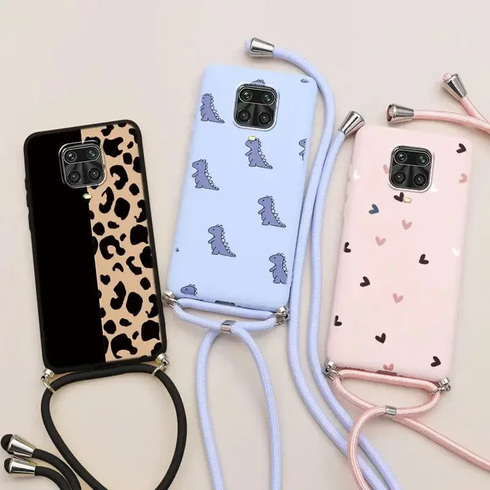 Niedliche Design-Handyhüllen im Umhängeband-Stil für Redmi Note 9 Pro Max, weiche TPU-Abdeckung