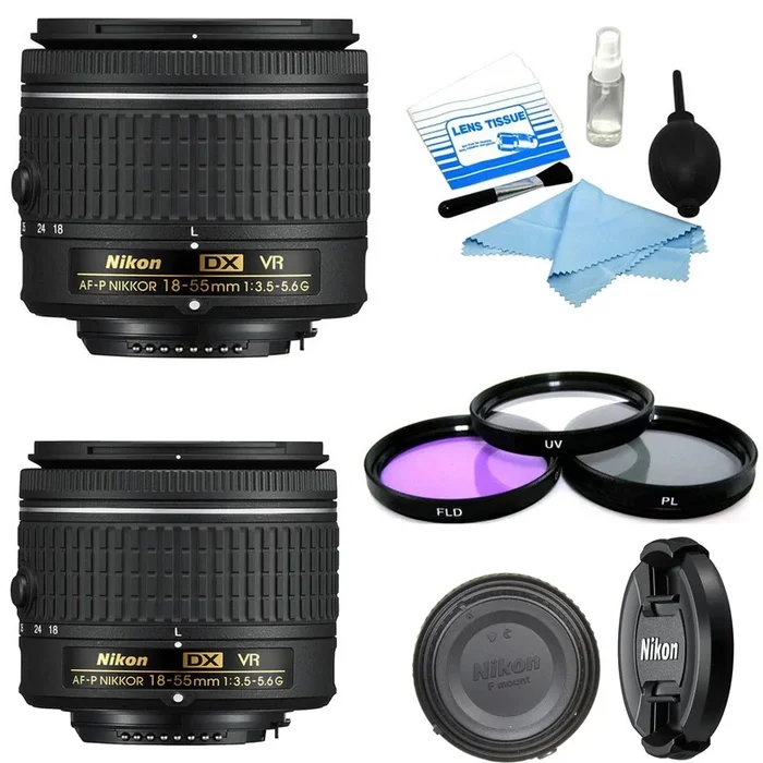 Nikon AF-P DX Nikkor 18-55mm F/3.5-5.6G ED VR Lenses with Cleaning Kit & 55mm Filter