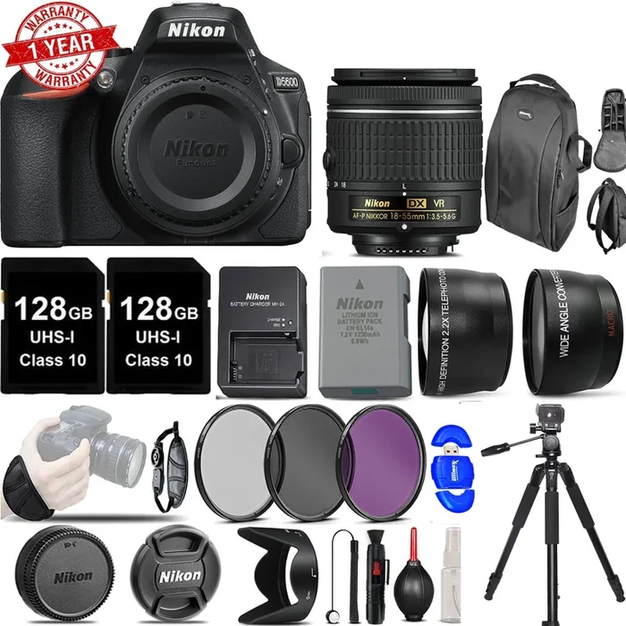 Nikon D5600 Digital SLR Camera 3 Lens 18-55mm VR w/ 256GB MC | Backpack | Tripod | Card Reader | Filters & More