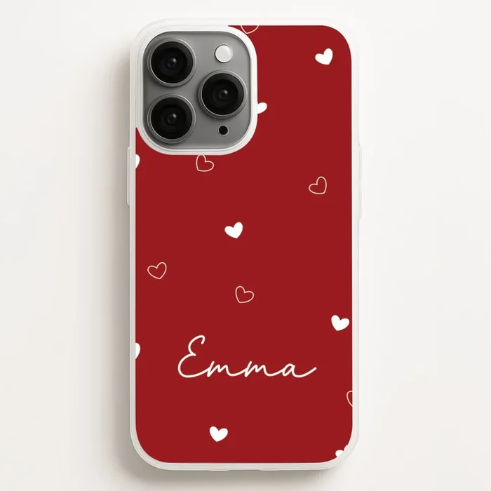 Red Hearts And Outlines Personalised Name Phone Case