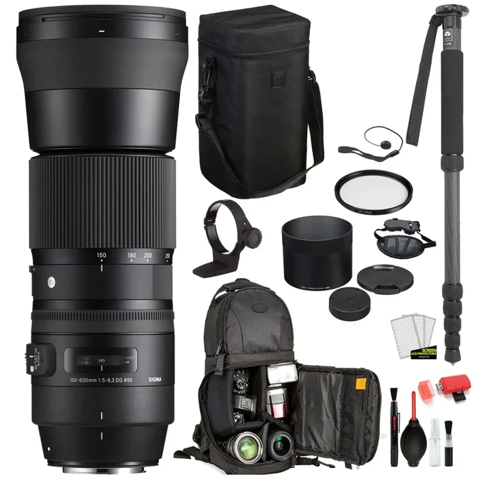 Sigma 150-600mm f/5-6.3 DG OS HSM Contemporary Lens for Nikon F Bundle Kit Includes: UV Filter | SanDisk 64GB SD Card | More