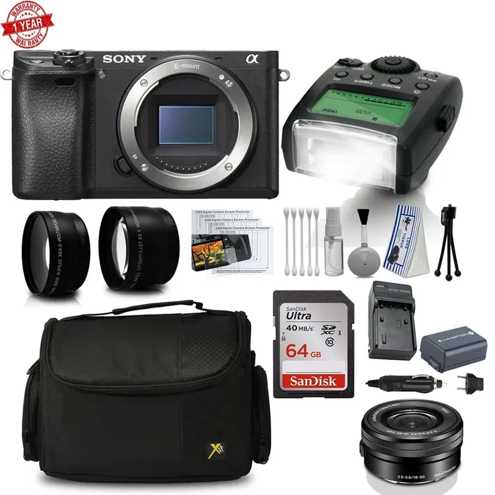 Sony Alpha a6300 Mirrorless Black Camera with 16-50mm & 64GB Additional Accessories Package