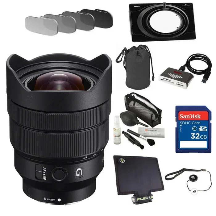 Sony FE 12-24mm f/4 G Lens with professional filter and holder kit & Accessories Bundle