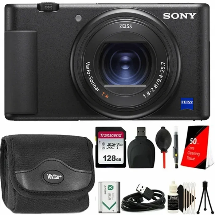 Sony ZV-1 20.1MP Digital Camera (Black) with 128GB Memory Card & Accessory Kit