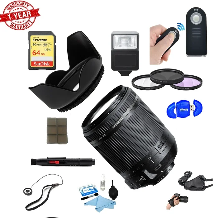 Tamron 18-200mm Di II VC All-In-One Zoom Lens for Nikon Mount|64GB Ultimate Filter & Flash Photography Bundle