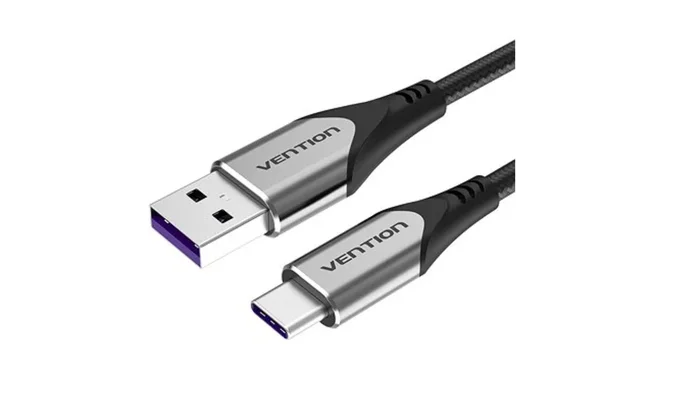 Vention USB-C to USB 2.0-A Cotton Braided Fast Charging Cable 480Mbps (COFH) Gray Aluminum (Available in Different Lengths)